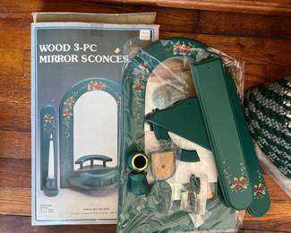 wood 3 pc mirror sconces 