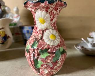 Vintage red white floral textured vase  - italy 