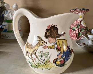 small souvenir pitcher Girl and Deer 