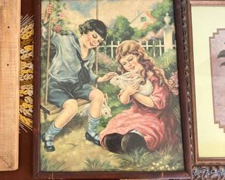 Wanley T Johnson - Boy and Girl Petting Rabbit 