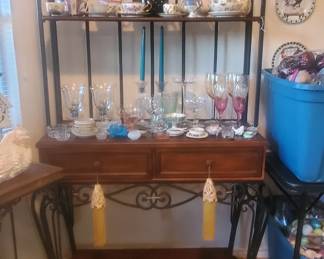 CABINET WITH WROUGHT IRON SHELVES
