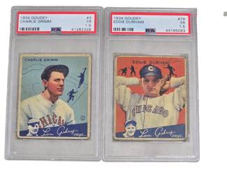 1934 Goudey #3 Charlie Grimm Graded 1.5 and 1934 # 79 Eddie Graham Graded 1.5