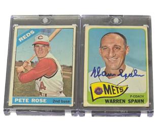 Pete Rose card and Autographed Warren Spahn card