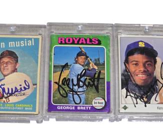 Stan Musial, George Brett and Ken Griffey Jr. autographed cards