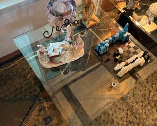 Glass top marble tables