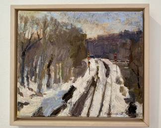 Andras Bality
Snow Scene 
 oil on canvas laid on board
9” x 10 1/4” framed