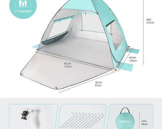 Tobtos UPF 50 Plus Pop Up Beach Tent, Mint Green