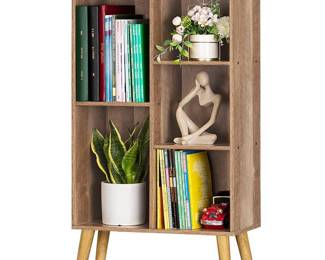 5 Cube Small Bookshelf, 3 Tier Oak Gray