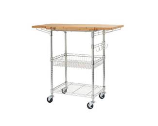 Trinity Pro EcoStorage Expandable Bamboo Chrome Top Kitchen Cart
