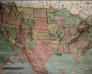Vintage pull down United States and Mexico map
