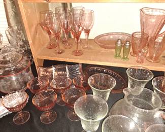 Pink and green depression glass