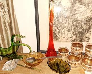Much glassware. MCM art glass