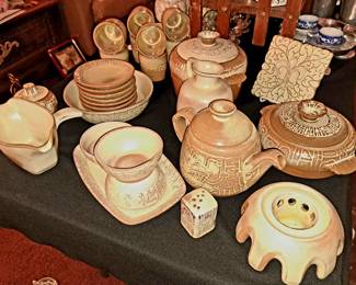 20+ pcs. Frankoma pottery in Desert Gold and Desert Gold Aztec
