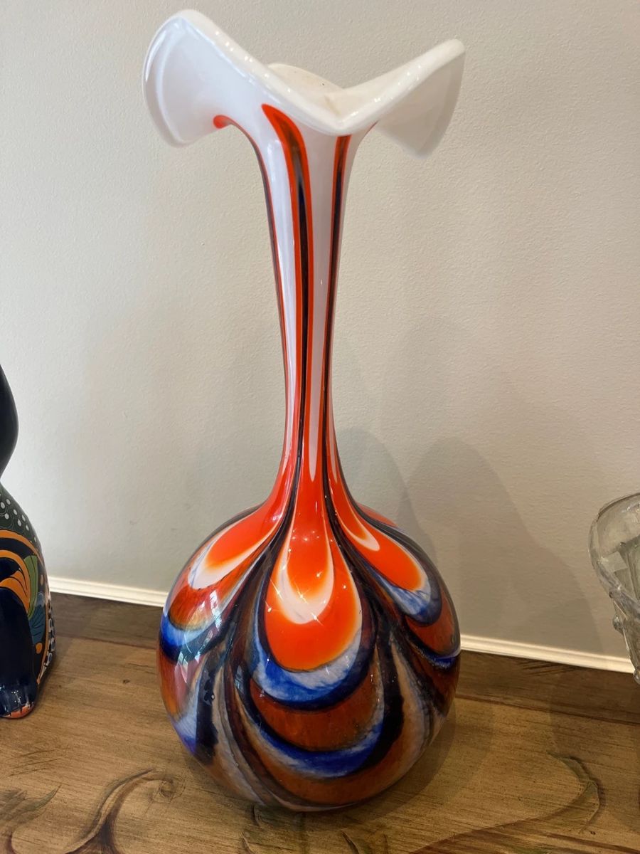 large postmodern glass vase by opaline, florence italy 