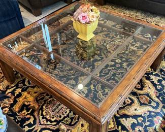 Mid century coffee table bamboo with smoked glass