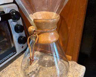Vintage Chemex Pour Over Coffee Maker Pyrex Glass Wood Collar