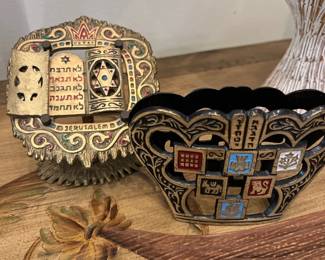 Vintage Brass Enameled Ornate Stand Moses Ten Commandments