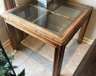 Mid century end table bamboo with smoked glass