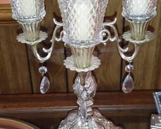 Vintage homeco candelabra with glass prisms