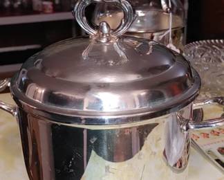 Silver plated ice bucket with with heavy porcelain insert
