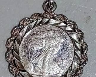 0.999 pure silver walking liberty/eagle silver dime in sterling silver bezel for necklace