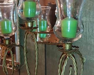 Vintage 3 mirror Homeco wall sconce with glass shades & gold accent on mirrors