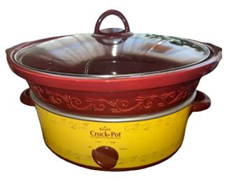 Rare Rival Scve500 5-quart Crock Pot Decorative Stoneware Yellow Burgundy 