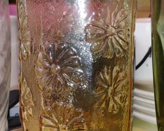 Vintage Anchor Hocking SPRING SONG Yellow Floral Tumbler 1960s Drinking Glass