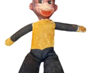 Stuffed vintage Celluloid faced Bell hop monkey 1940s