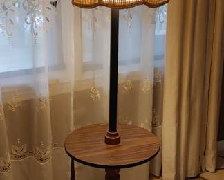 Rattan & wood mcm floor lamp