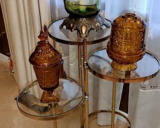 Mid-century modern glass and brass plant stand