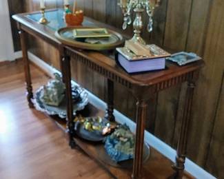 Beautiful Walnut and glass entry table could be used as a sofa table