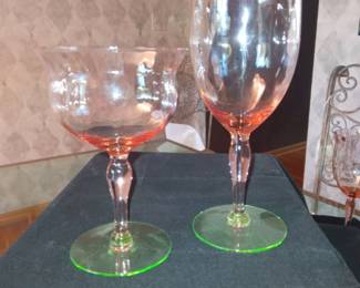 Assorted "Watermelon" antique glassware.