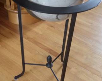 Authentic Replogle Raised relief Globe in shades of grey and taupe. Apx. 18” x 38”. Brown anodized metal stand.