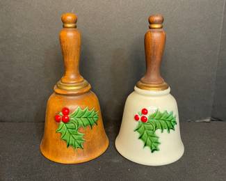 Wood & ceramic holly bells vintage 