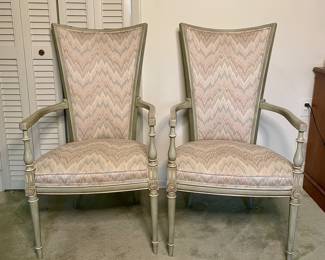 Pair 2 vintage armchairs flame stitch fabric