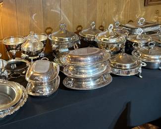 Large collection vintage silver plate entertaining pieces