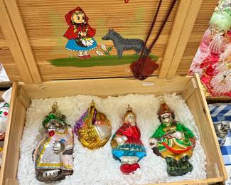 Little Red Riding Hood Polonaise Glass Ornaments in Wooden Box