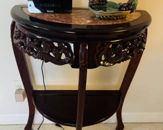 Demilune marble inlay accent table