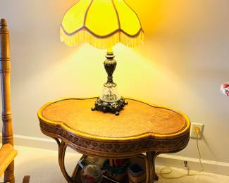 British Colonial style faux bamboo and wicker accent table