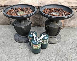 Set of Two Outdoor Propane Fueled Fireplaces with Extra Propane Tanks - Includes Decorative Lava Rocks

