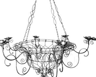 Rare Find! Vintage 36” Diameter Wire Chandelier with Unique Design & Candle Holders