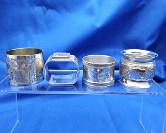 Set of Four Antique Victorian Silver Plated Napkin Rings in Assorted Styles