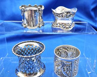 Set of Four Antique Victorian Silver Plated Napkin Rings in Assorted Styles