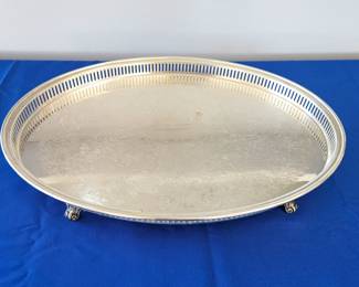 Stunning Very Large Silver Plated Footed Serving Tray - Side Ledge and Ornate Details on Surface