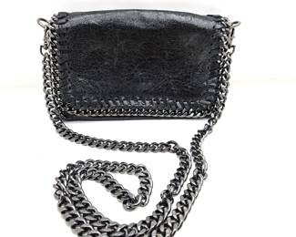 Black Leather Crossbody Bag w/ Black Chain Link Strap - By Borse in Pelle - Made in Italy