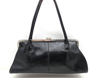 Hobo International Black Leather Vintage Look Handbag with Kiss Lock Closure & Raspberry Lining