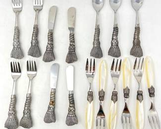 Unique Silver "Rope & Tassel" by Silea Appetizer Size Utensils and 6 Dessert Forks with Beautiful Pearl-Like Handles
