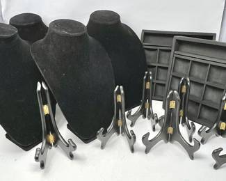  Jewelry Display Lot - Black Velvet Necklace Stands & Organizing Trays