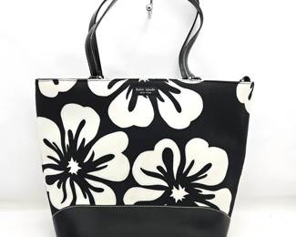 Festive Black and White Floral Hand Bag / Tote w/ Black Lining